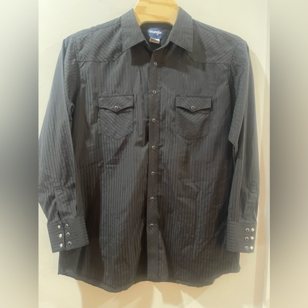 WRANGLER Snap‎ Front Western Shirt - Black - Black Pearl Snap 2XLT